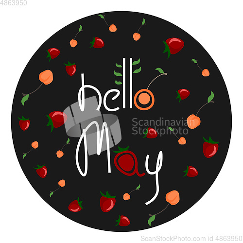 Image of A colorful fruits ornament engraved with the writing HELLO MAY v