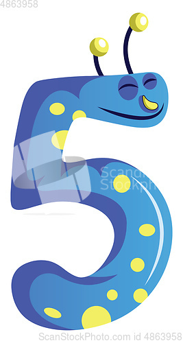 Image of Blue monster in shape of number five illustration vector on whit