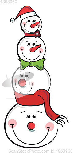 Image of Four snowmen Christmas decoration vector or color illustration