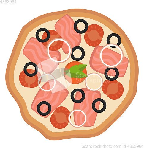 Image of Pizza with onionstomato and olivesPrint