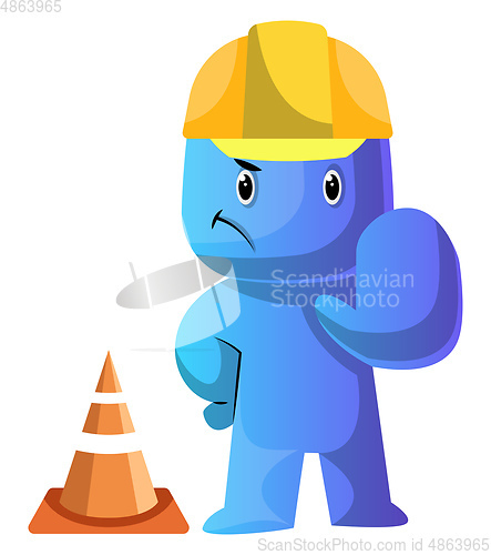 Image of Blue cartoon caracter dressed as a costruction worker illustrati