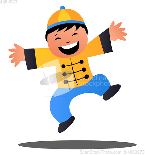 Image of Cute cartoon chinese boy vector illustartion on background