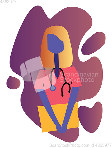 Image of Colorful vector illustration of a blonde nurse holding a medical