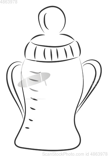Image of A bottle of milk contour vector or color illustration