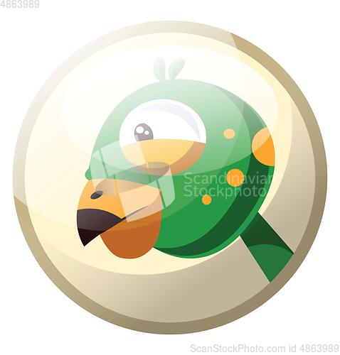 Image of Cartoon character of a green bird head with yellow dotts vector 