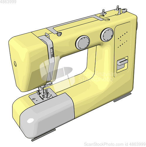 Image of Simple vector illustration of an yellow sewing machine white bac