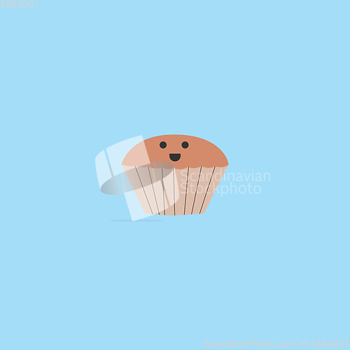 Image of Portrait of a brown muffin or cupcake over blue background vecto