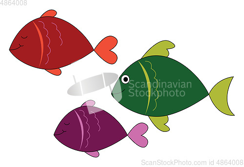 Image of Emoji of three colorful fish vector or color illustration