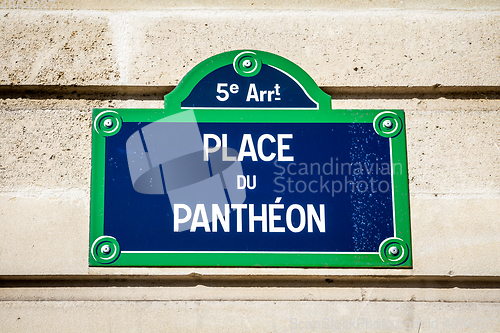 Image of Place du Pantheon street sign, Paris, France