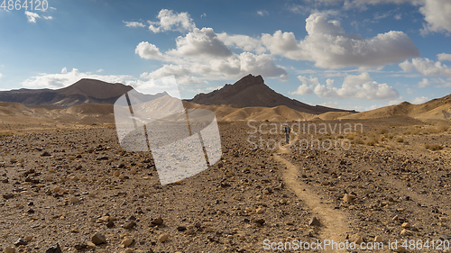 Image of Trekking in Negev dramatic stone desert, Israel 