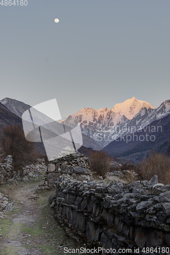 Image of Langtang valley moonrise over mountain