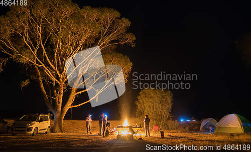 Image of Night camping in a forest