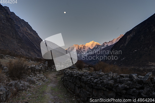 Image of Langtang valley moonrise over mountain