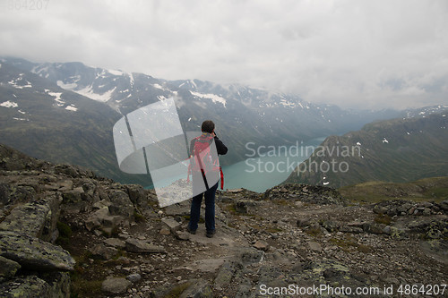 Image of Tourist in Norwat hiking path