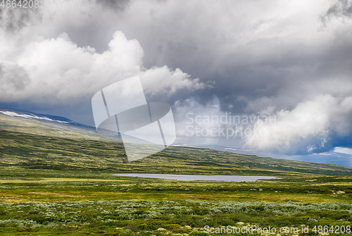 Image of Dramatic norwegian landscape in cold summer