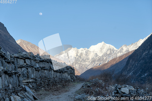 Image of Langtang valley moonrise over mountain