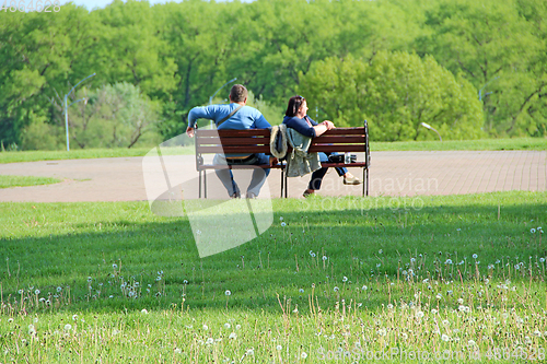 Image of Man and woman had fight. Couple enjoying summer dandelions