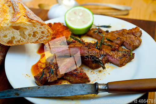 Image of roasted grilled ribeye beef steak butcher selection