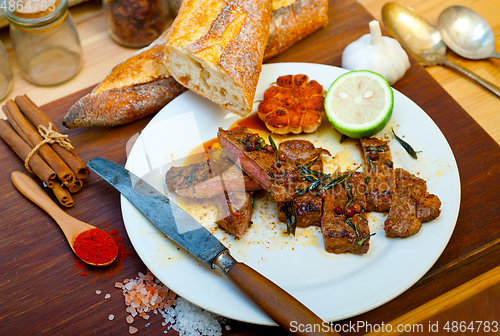 Image of roasted grilled ribeye beef steak butcher selection