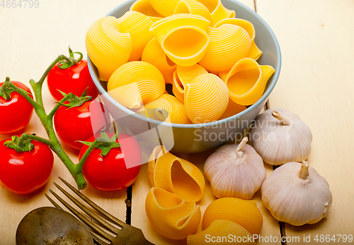 Image of Italian snail lumaconi pasta with tomatoes