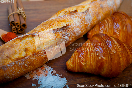 Image of French fresh croissants and artisan baguette tradition