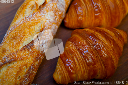 Image of French fresh croissants and artisan baguette tradition