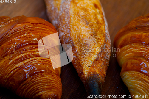 Image of French fresh croissants and artisan baguette tradition