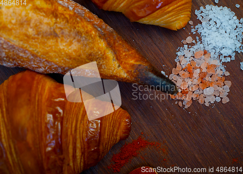 Image of French fresh croissants and artisan baguette tradition