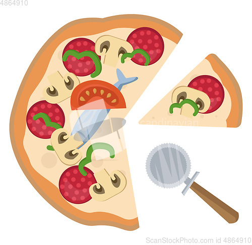 Image of Sliced pepperoni pizzaPrint