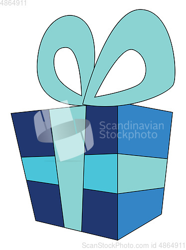 Image of Gift box with dark blue wrap paper and light blue ribbon vector 