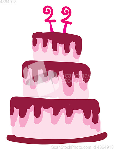 Image of A pink three-layered birthday cake with age 22 for celebration v