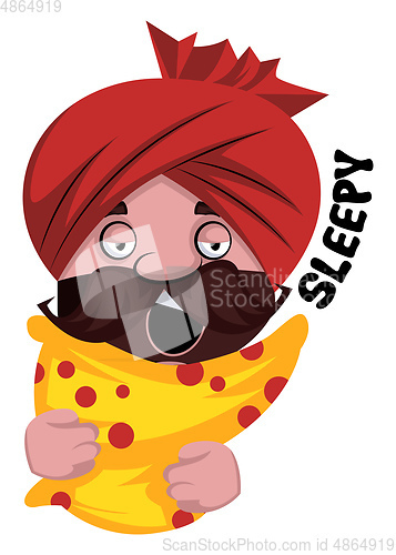 Image of Man with turban sleepy, illustration, vector on white background