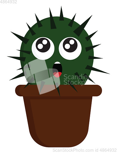 Image of Suprised cactus in brown pot vector illustration on white backgr