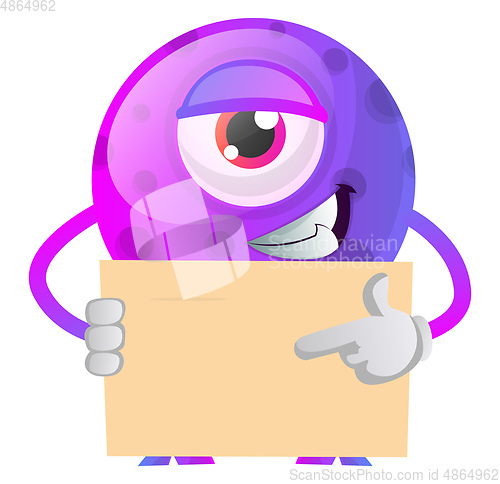 Image of One eyed monster showing something on a paper illustration vecto