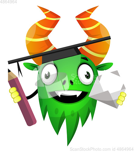 Image of Monster with pen and envelope, illustration, vector on white bac
