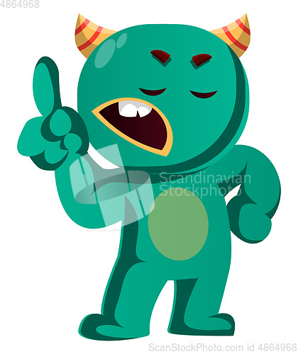 Image of Wait a minute green monster is gesturing vector illustration