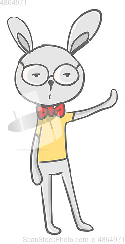 Image of A young cartoon hare wearing spectacles and dressed in yellow ve