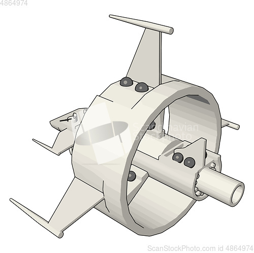 Image of White round-shaped fantasy battleship vector illustration on whi