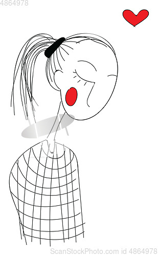 Image of Abstract portrait of a girl with a pony tail and red heart vecto