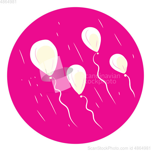 Image of Four white-colored balloons tied to individual strings are float