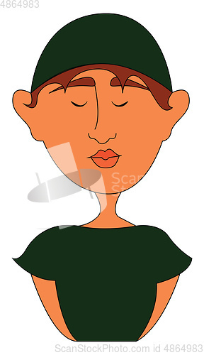 Image of Portrait of a boy in green t-shirt and green cap vector illustra