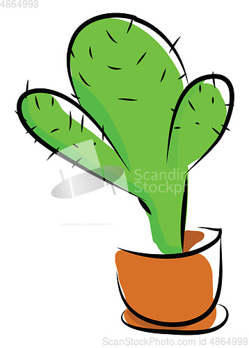 Image of A green cactus plant potted in an earthen pot provides extra sty