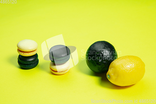 Image of Monochrome stylish composition in yellow color. Top view, flat lay.