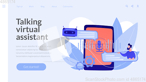 Image of Chatbot voice controlled virtual assistantconcept landing page.