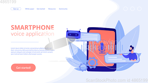 Image of Chatbot voice controlled virtual assistantconcept landing page.