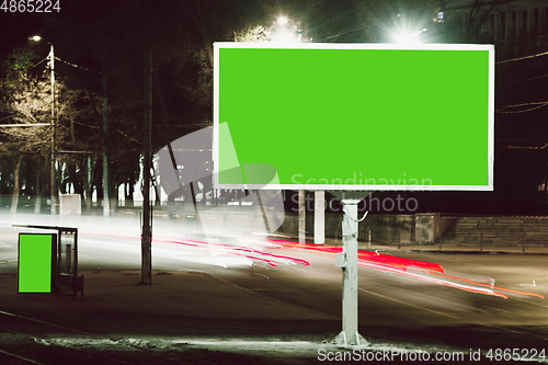 Image of Blank billboard for advertising at the city around, copyspace for your text, image, design