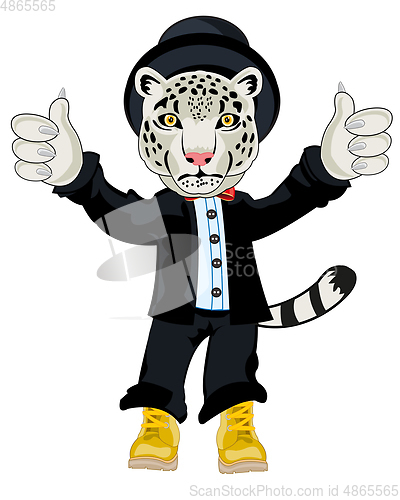Image of Snow snow leopard in fashionable suit cartoon