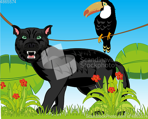Image of Jungle and wildlife blackenning panther on nature