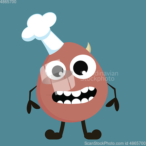 Image of A laughing brown-colored cartoon monster over blue background ve