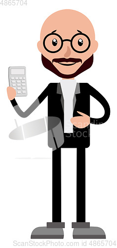 Image of Cartoon accountant holding a calculator illustration vector on w